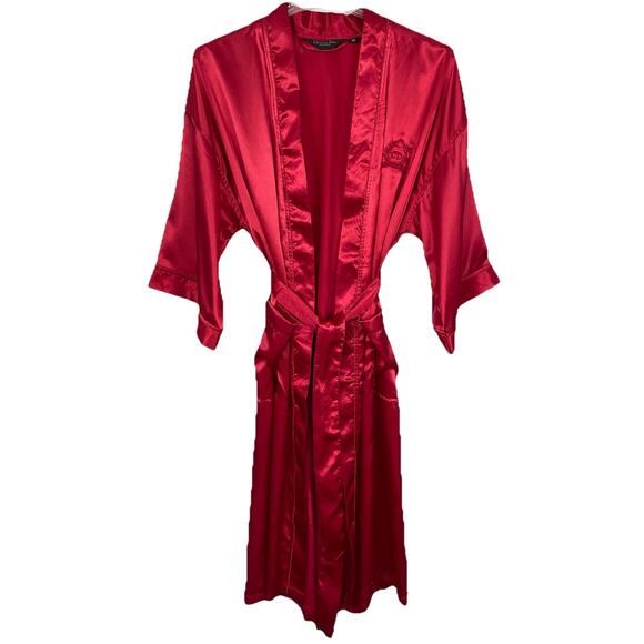 Vintage Christian Dior Monsieur Satin Robe Men’s One Size Red Satin CD Monogram - Picture 1 of 12
